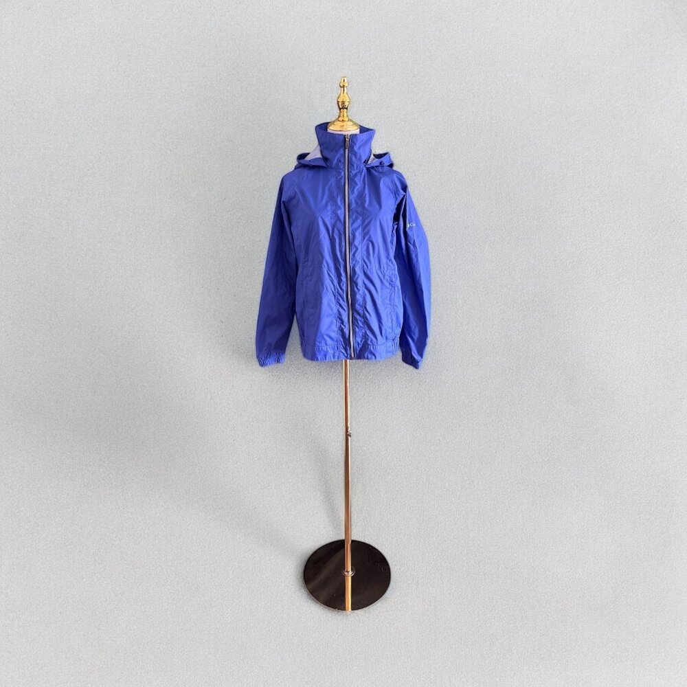 Columbia Womens Blue Lightweight Hooded Windbreaker Jacket Rain Hiking S READ